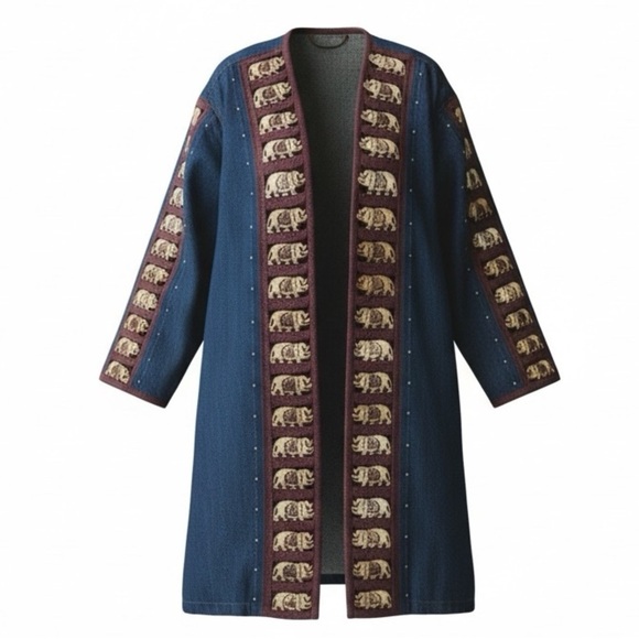 Molato Jackets & Blazers - Vintage Denim Maxi Coat Wooden Elephant Bone Inserts Blue Jean Large Oversized
